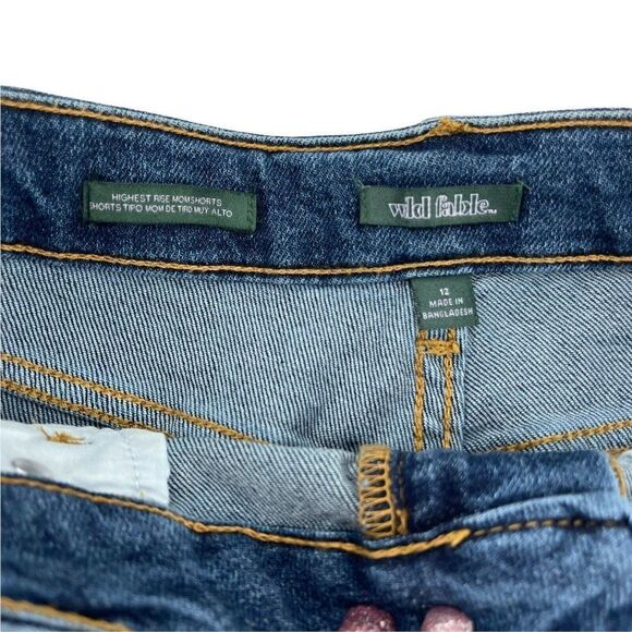 Wild Fable Highest Rise Mom Shorts Blue Jean Cut Off Denim Size 12 Stretch Fit - Picture 5 of 6